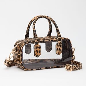 Leopard Print Handle Structured Transparent Clear Handbag Crossbody Bag Purse
